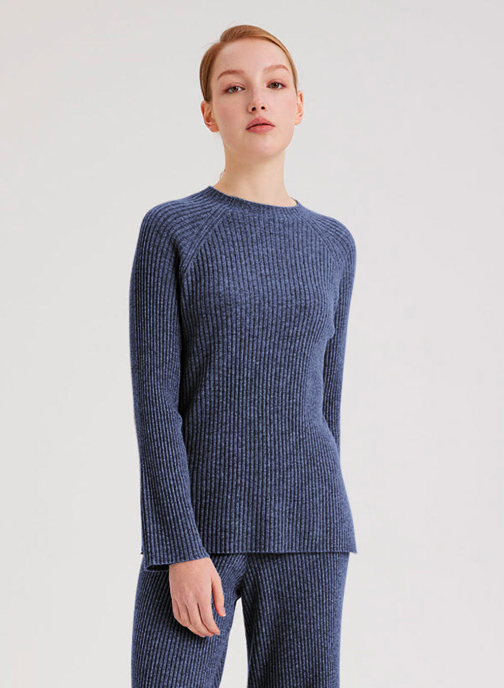 Cashmere Rib-Knit Crew Neck Pullover