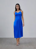 Halter Neck Cross Strap Silk Slip Dress