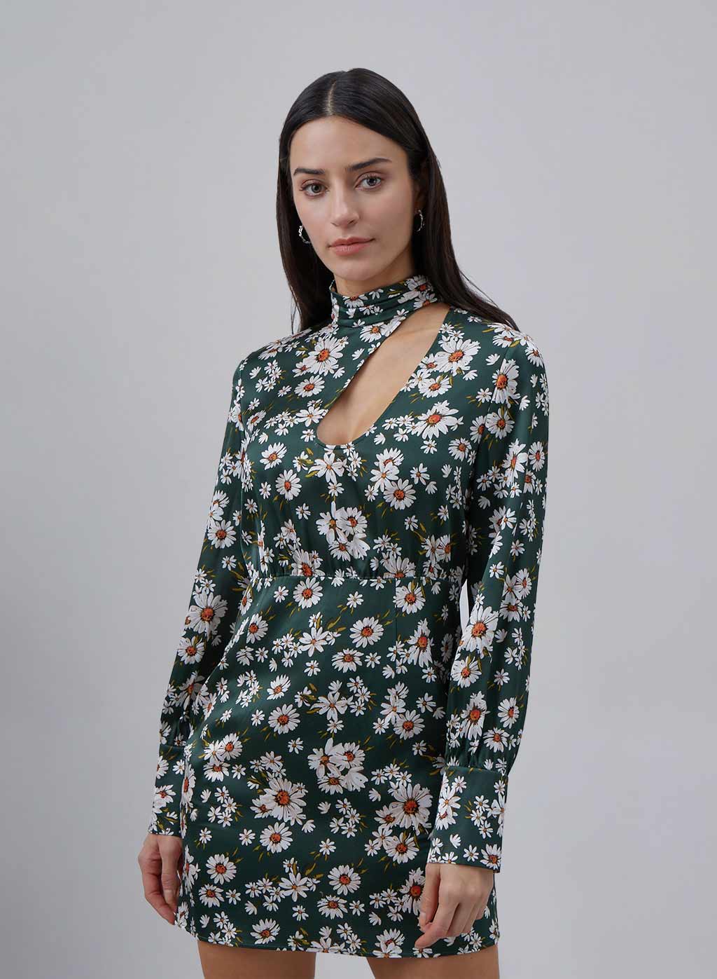 Asymmetric Cut-Out Long Sleeve Silk Mini Dress – gentleherd.com