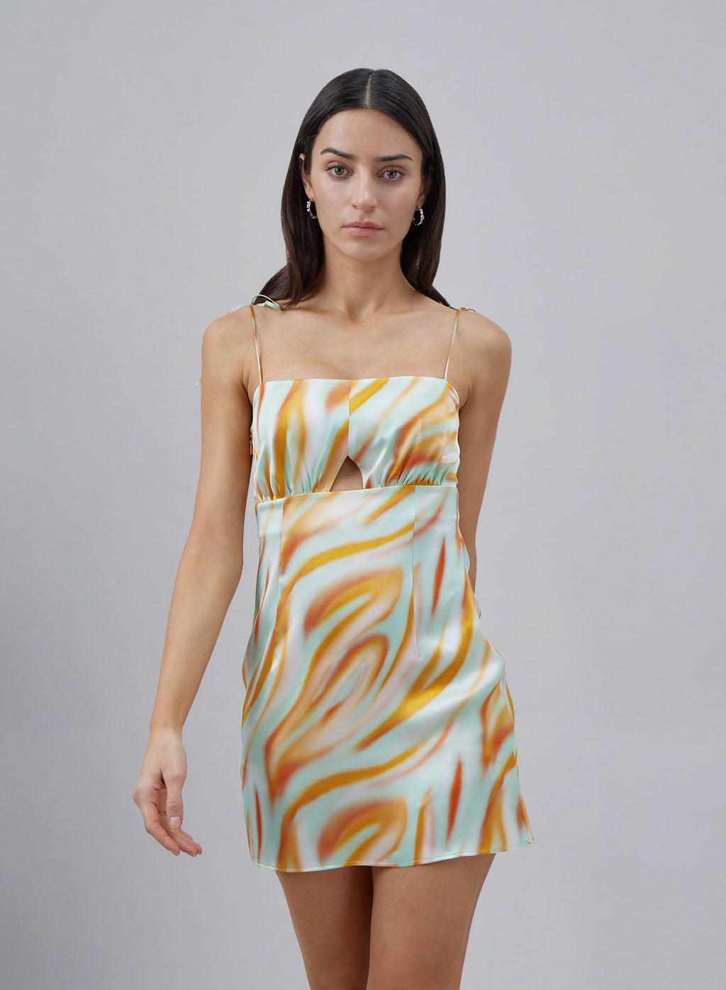 Summer Orange Cut-out Silk Mini Slip Dress