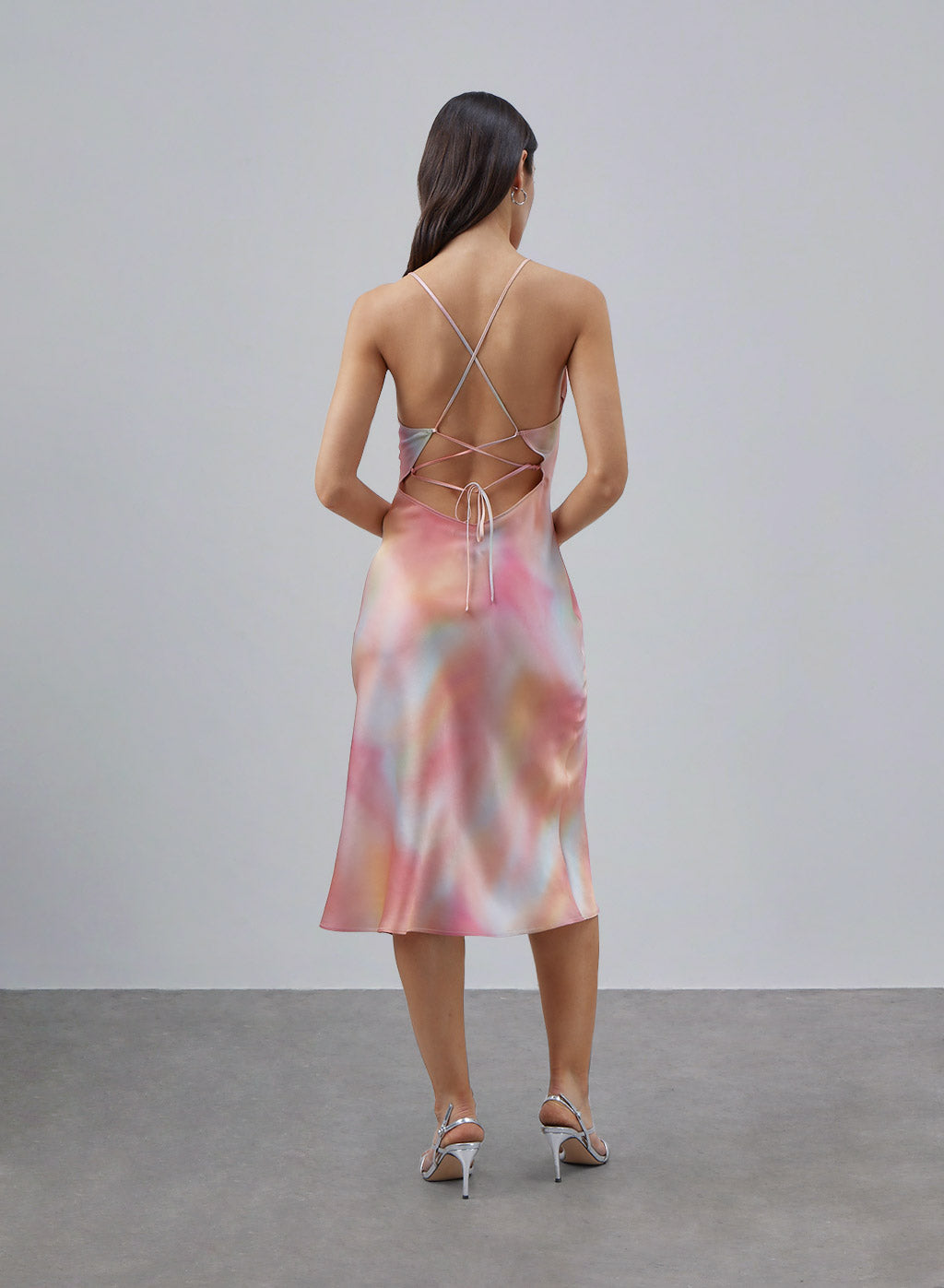 V-neck Cross Strap Midi Silk Slip Dress