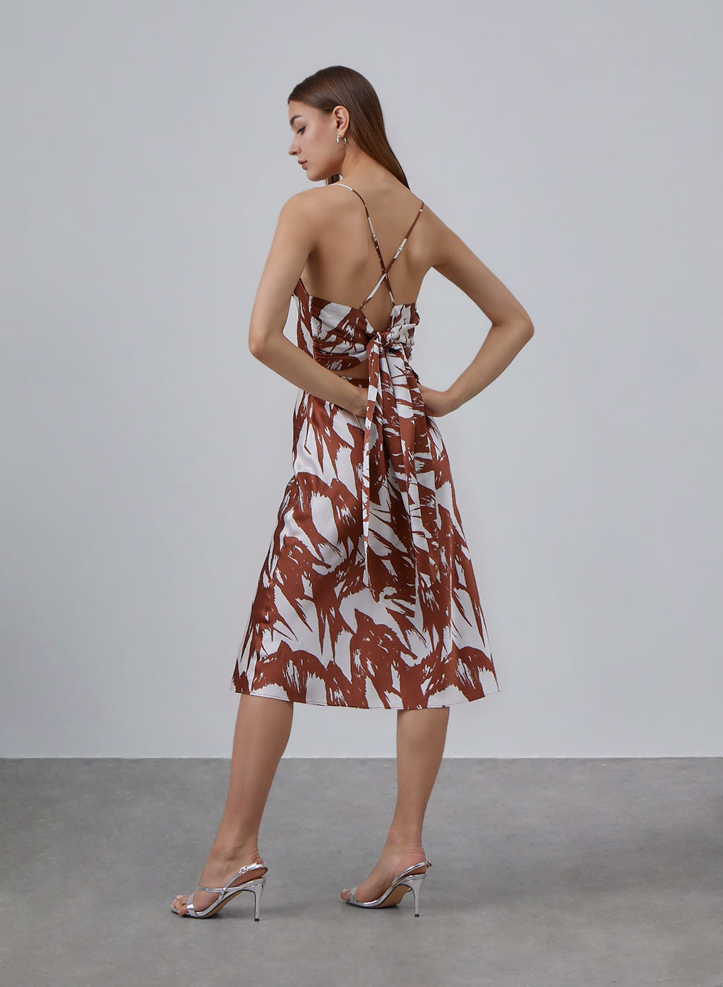 Swallow Tie-Back Silk Midi Dress