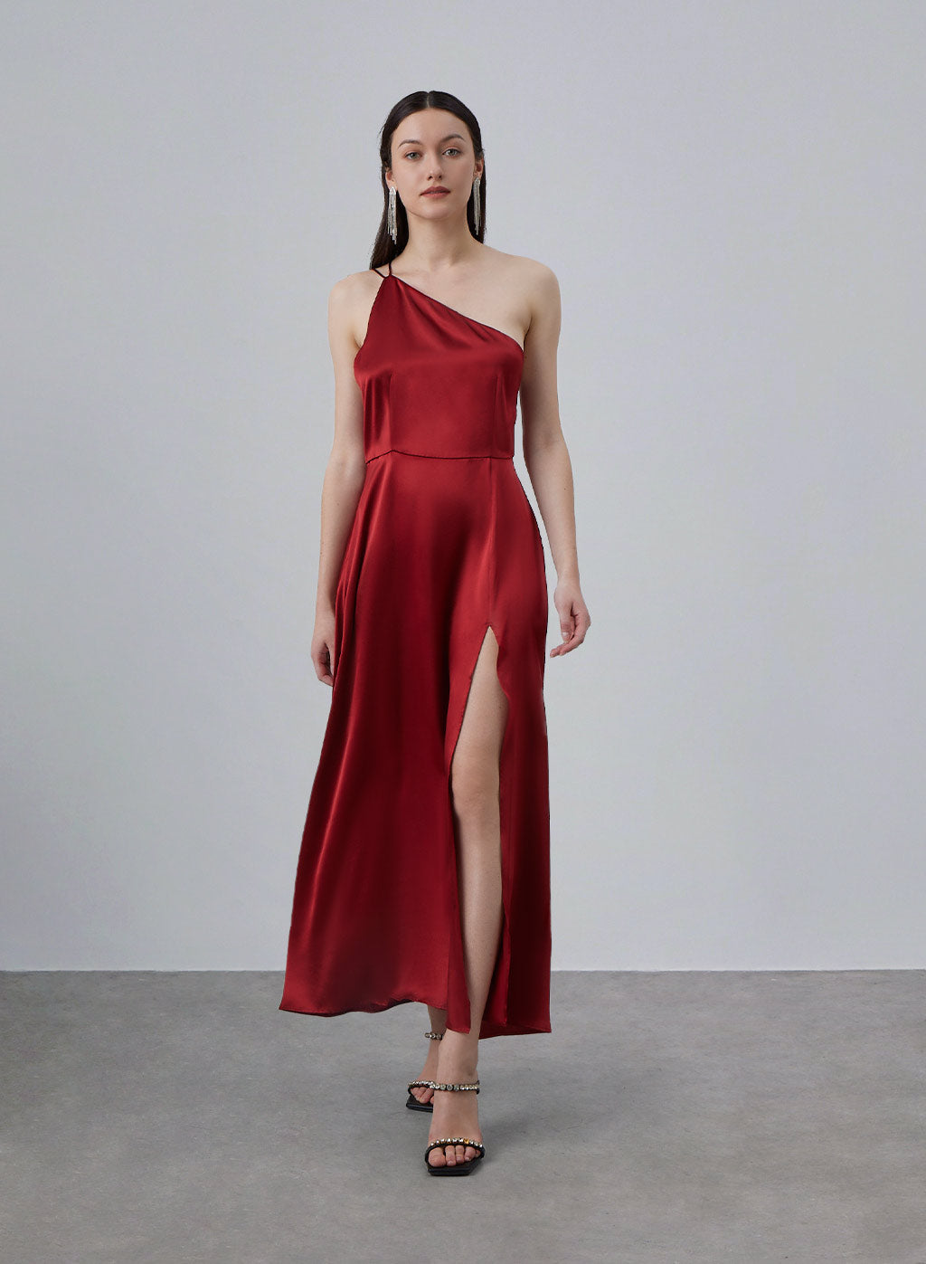 Wicked One Shoulder Silk Maxi Dress