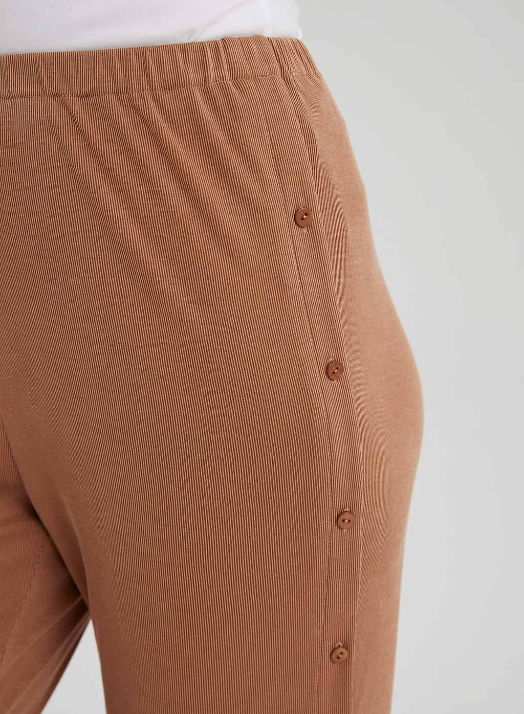 Rib-knit Flare Leg Button Pants