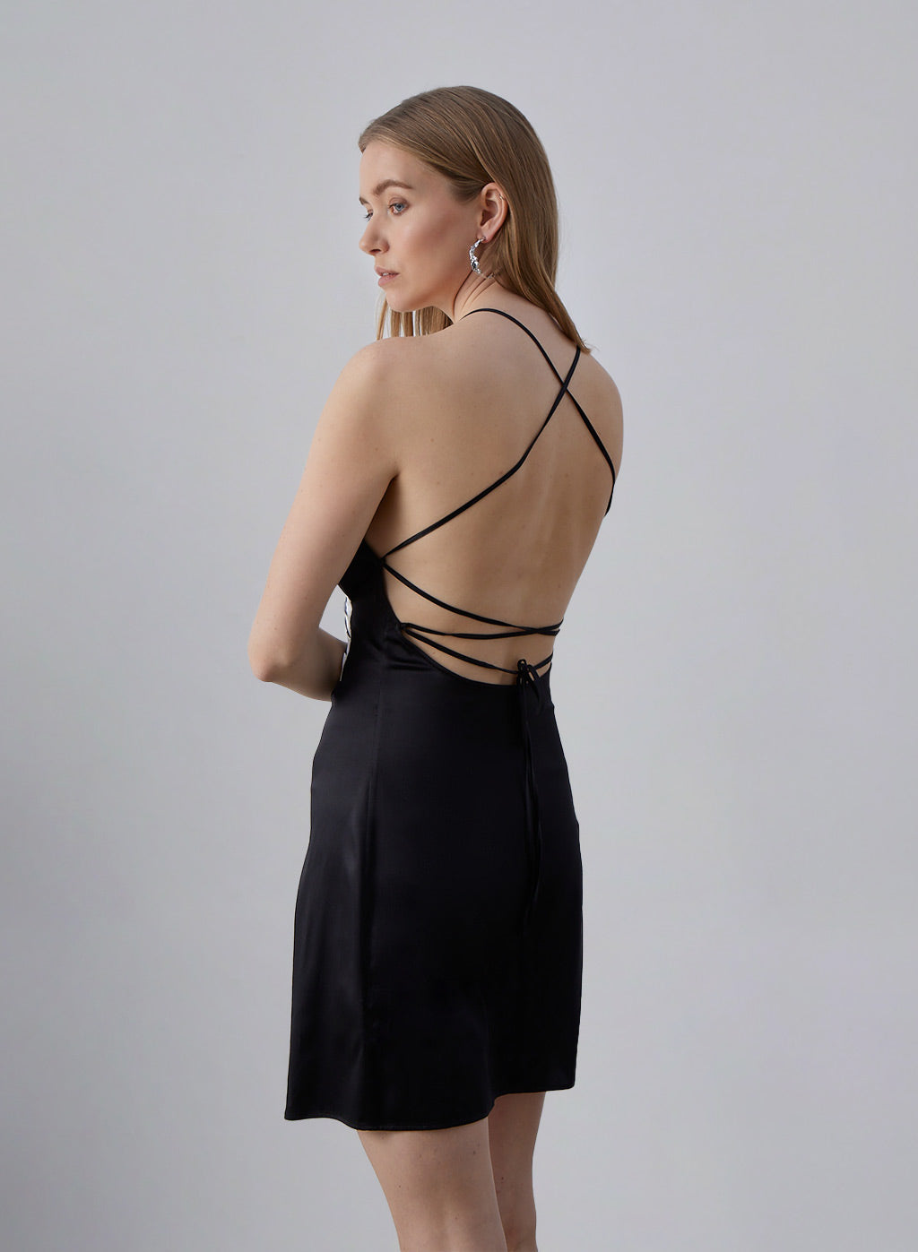 Swallow Color Contrast Silk Slip Mini Dress