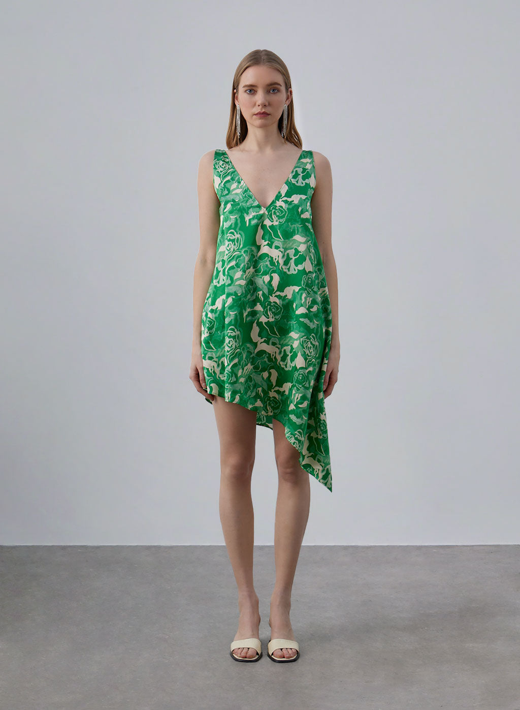 Garden Romance Floral Asymmetrical Silk Dress