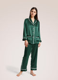 Turquoise Piped Silk Pajama Set