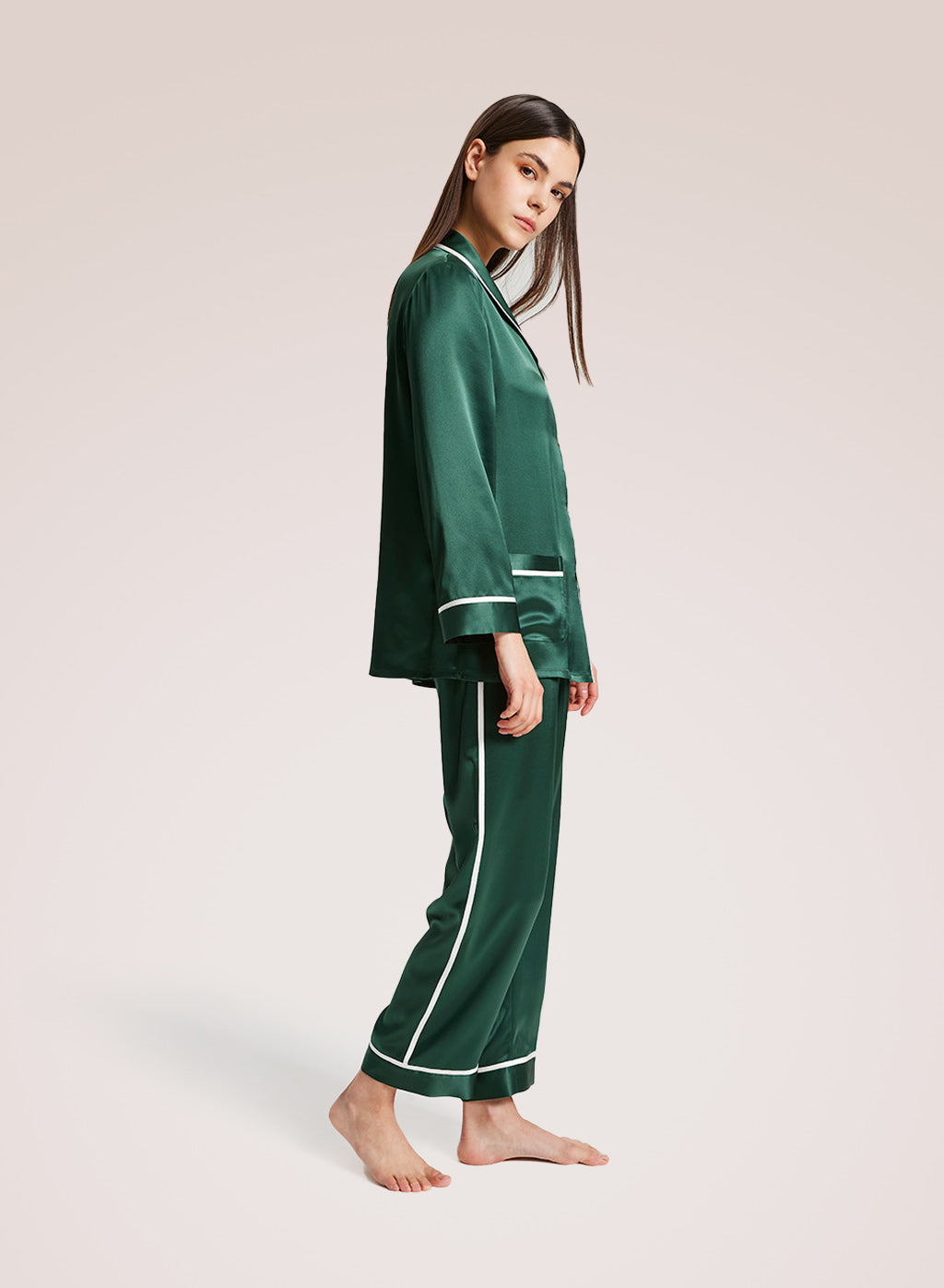 Turquoise Piped Silk Pajama Set