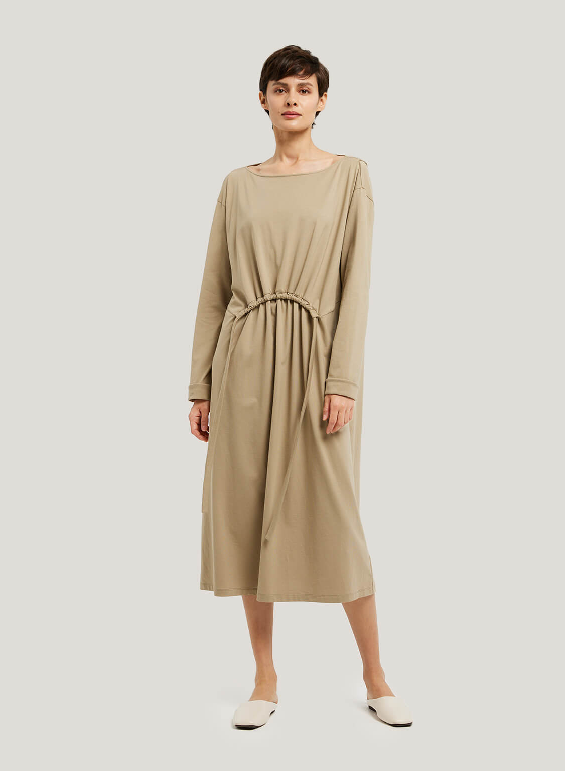 Pleated-Front 100% Cotton Shirt Dress