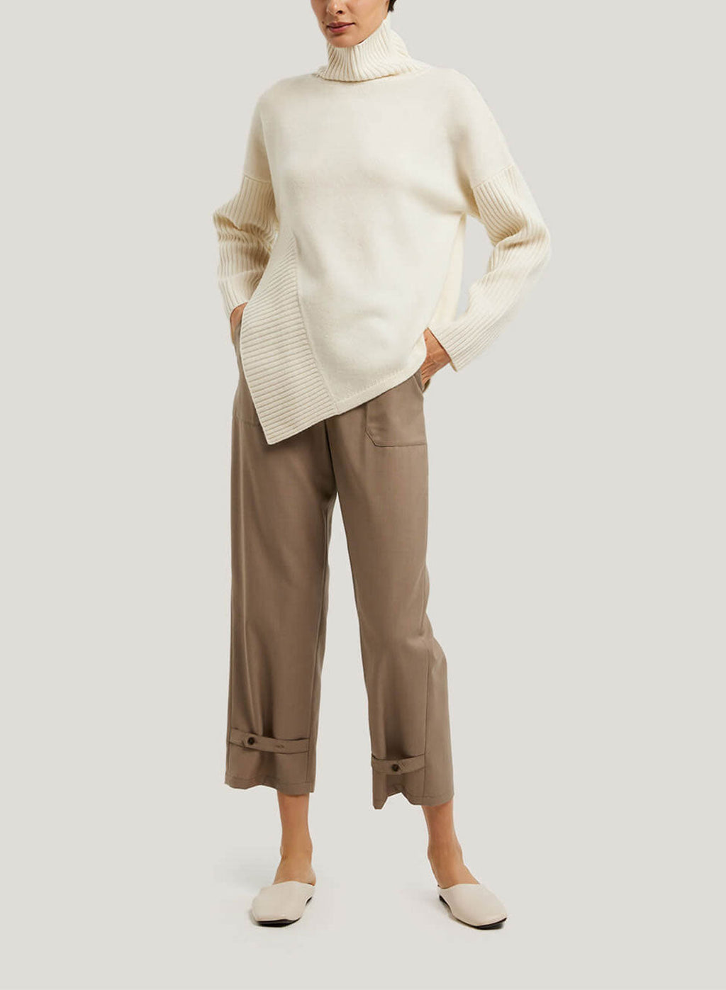 Asymmetrical Slit Pure Wool Sweater