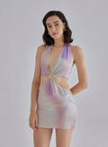 Purple Euphoria Halterneck Mini Silk Dress