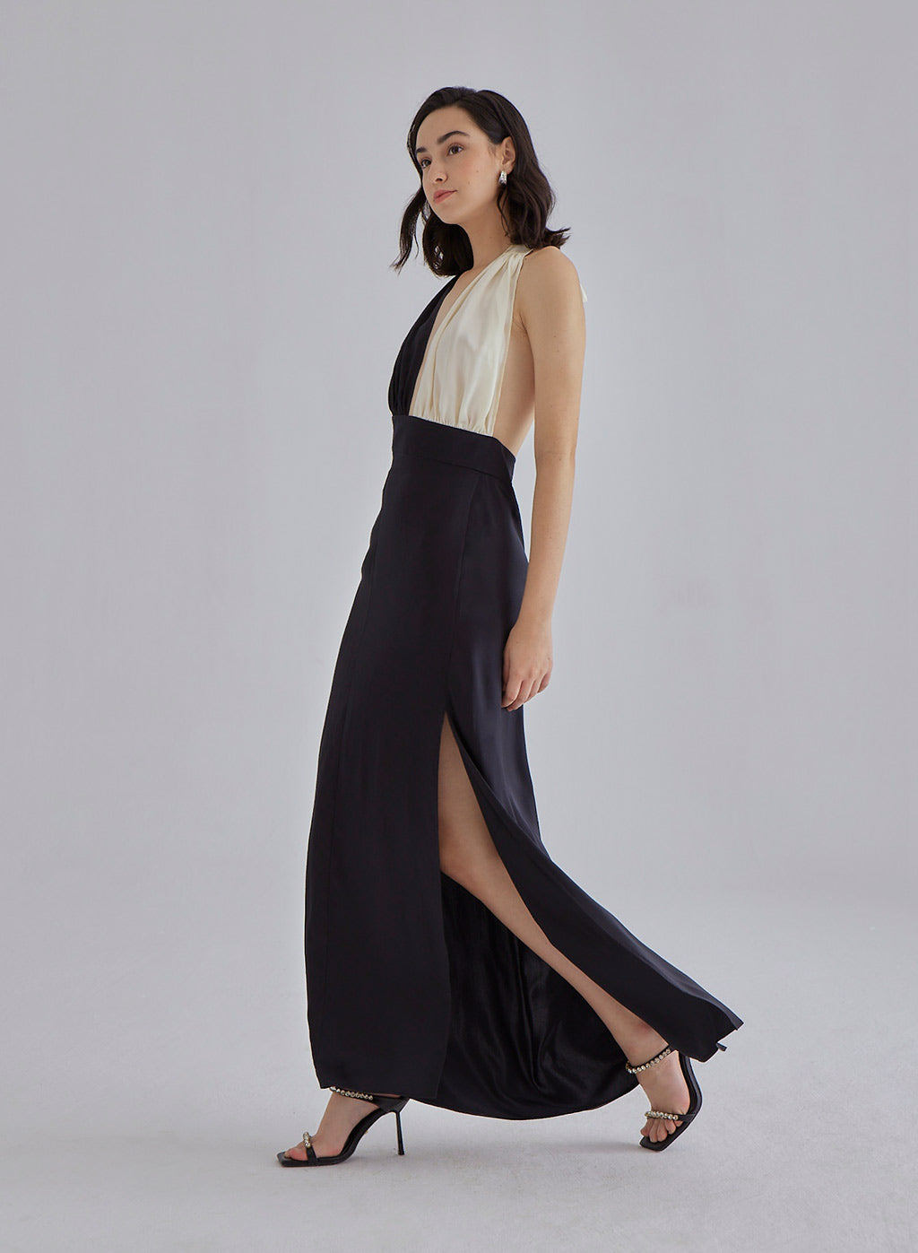 Piano Halterneck Maxi Silk Dress