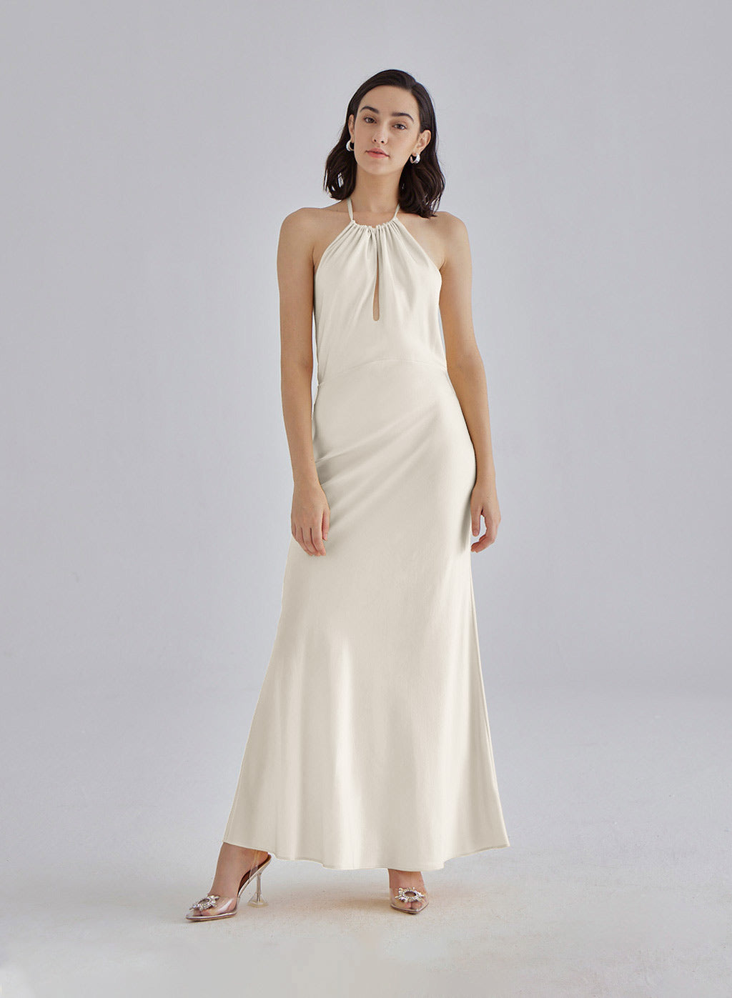 Gold Confetti Halterneck Midi Silk Dress