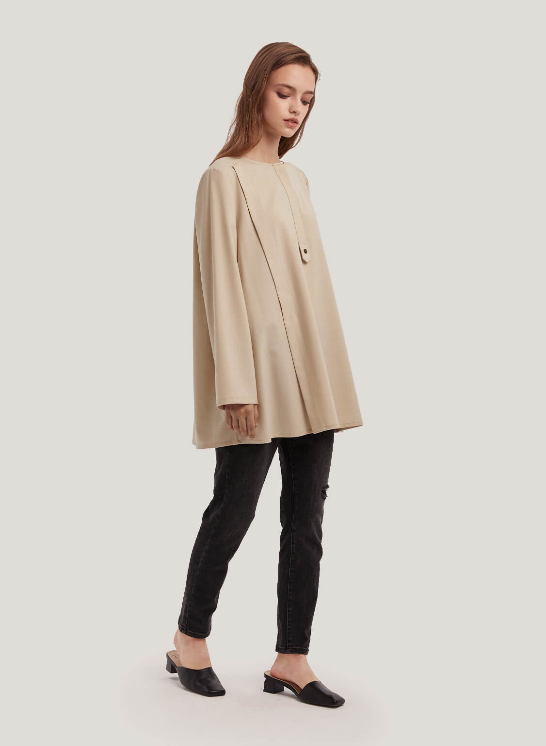 Crew-Neck Wool-Blend Blouse