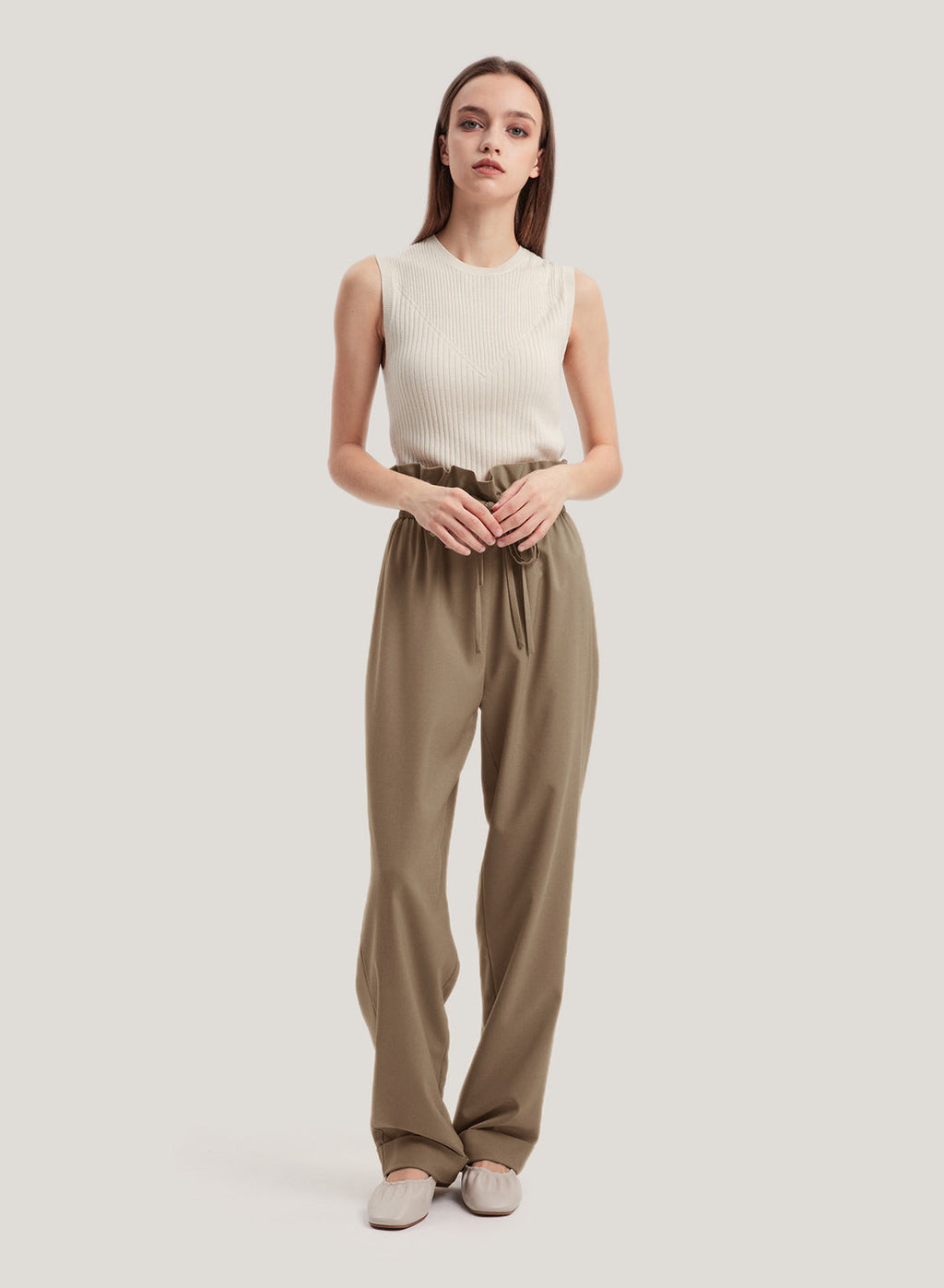 High-Rise Straight Wool-Blend Pants
