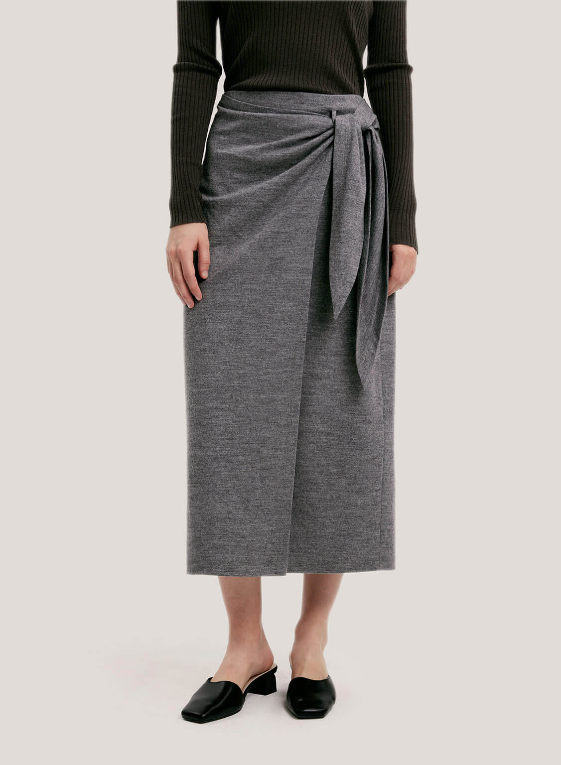Waist Tie Wrap Pure Wool Skirt