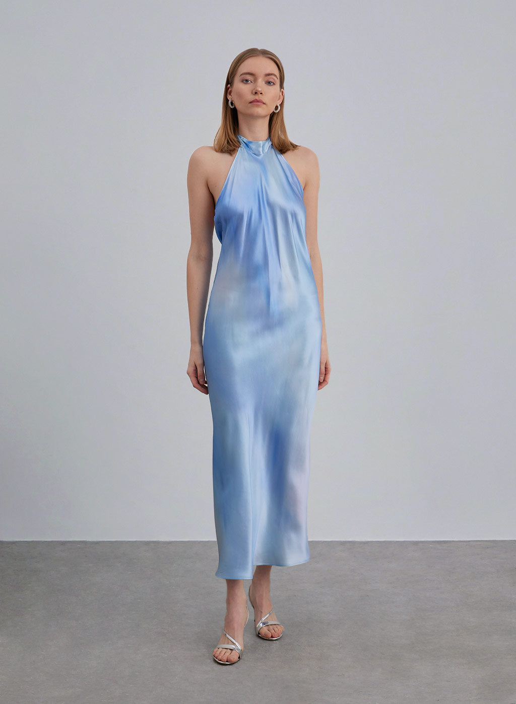 Dreamy Wave Halter Silk Maxi Dress