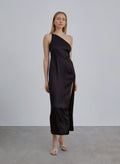 One Shoulder Side Slit Silk Dress