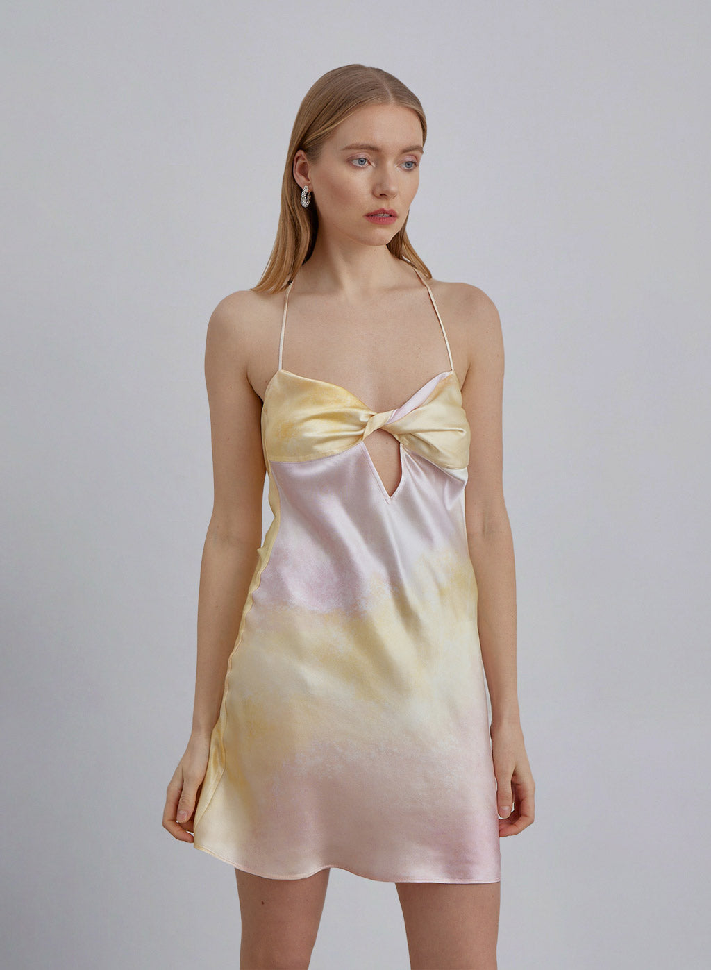 Keyhole Front Silk Mini Slip Dress