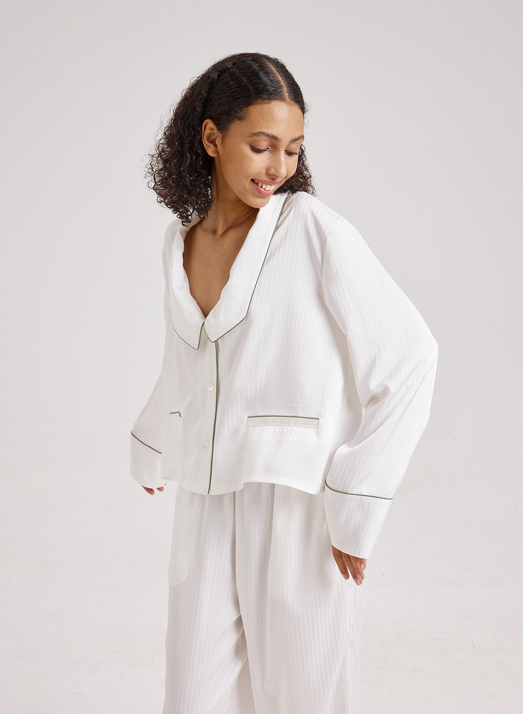 Statement Collar Cropped Pajama Top