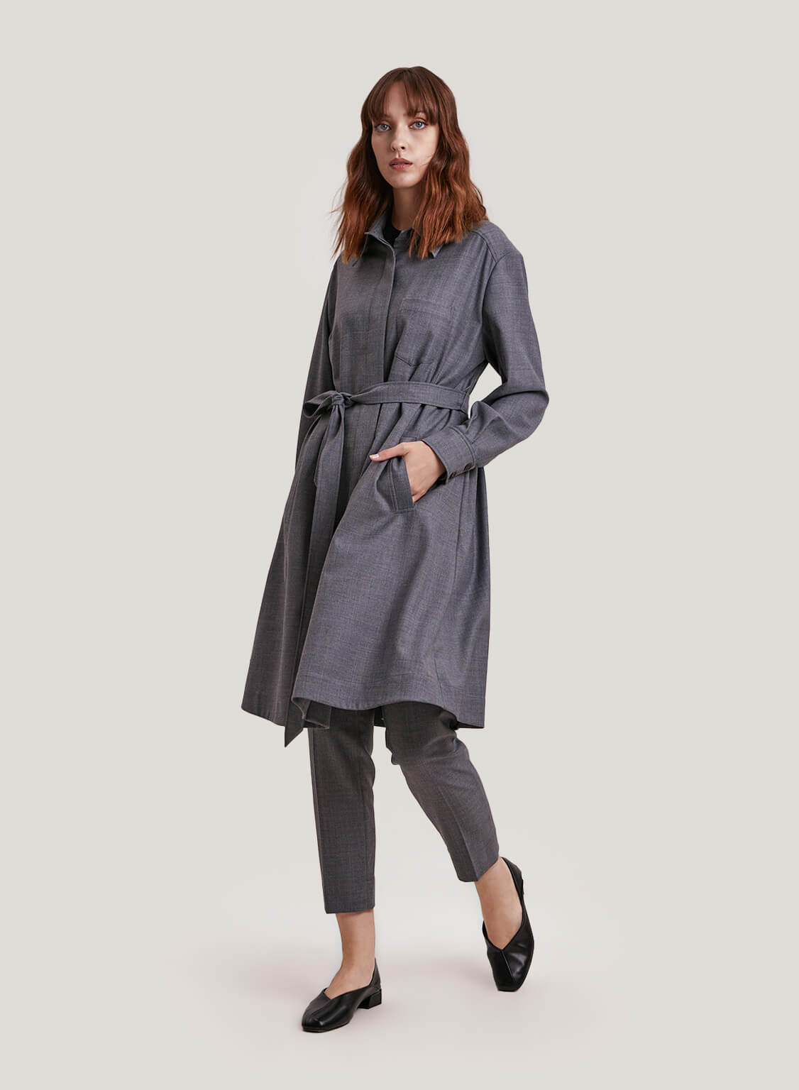 Wool-Blend Long Length Trench Coat