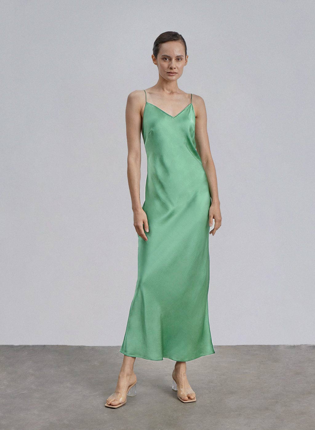 Lime Cocktail Silk Maxi Slip Dress