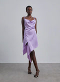 Cowl-Neck Asymmetrical-hem Silk Midi Dress