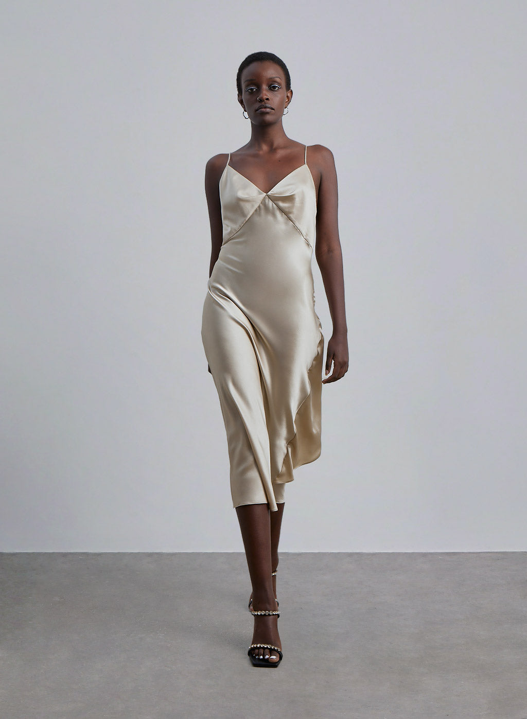 Draped Silk Slip Dress
