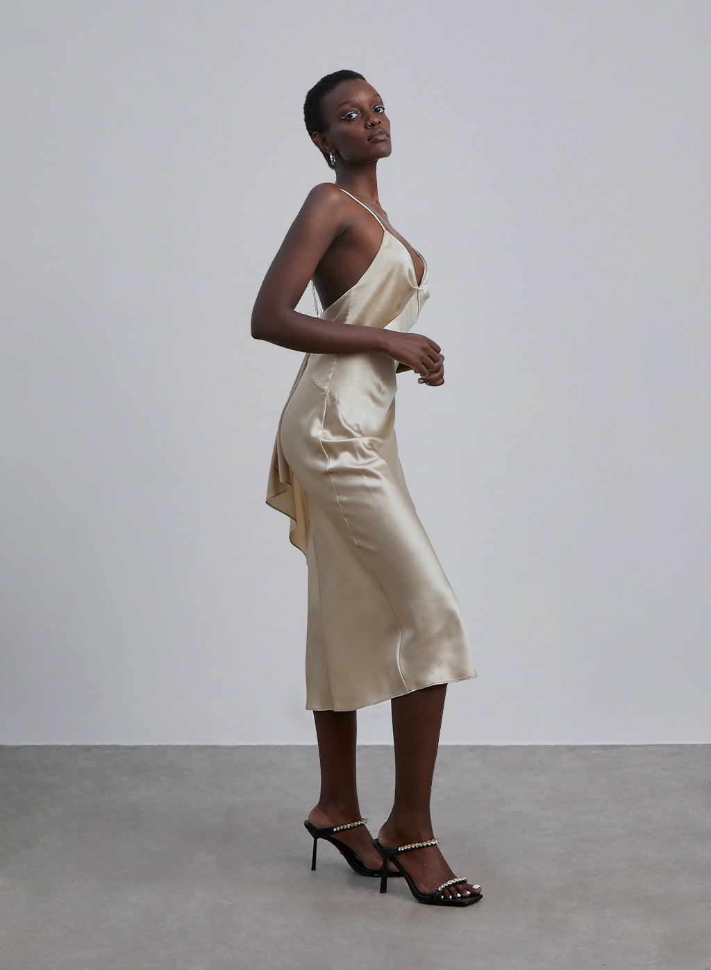 Draped Silk Slip Dress