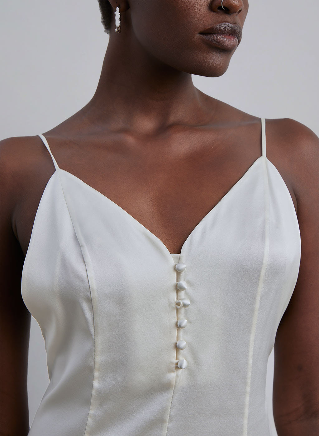 Button Front Silk Mini Slip Dress