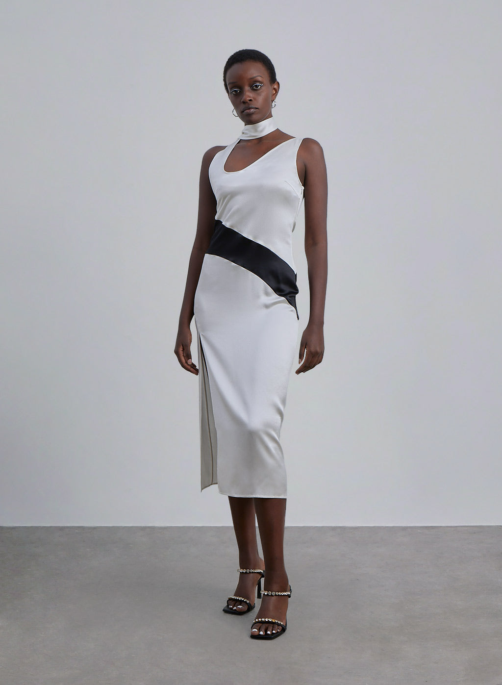 Color Block Silk Midi Dress