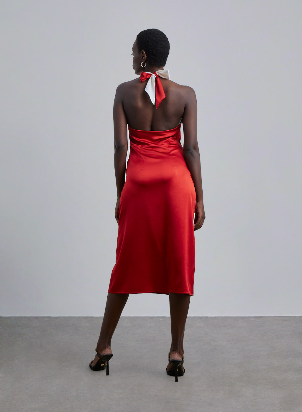 Color Block Halter Neck Silk Midi Dress