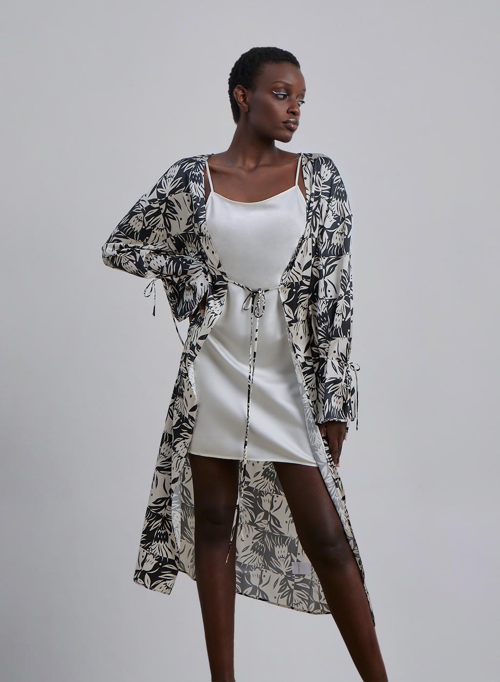 Tropical Print Silk Robe