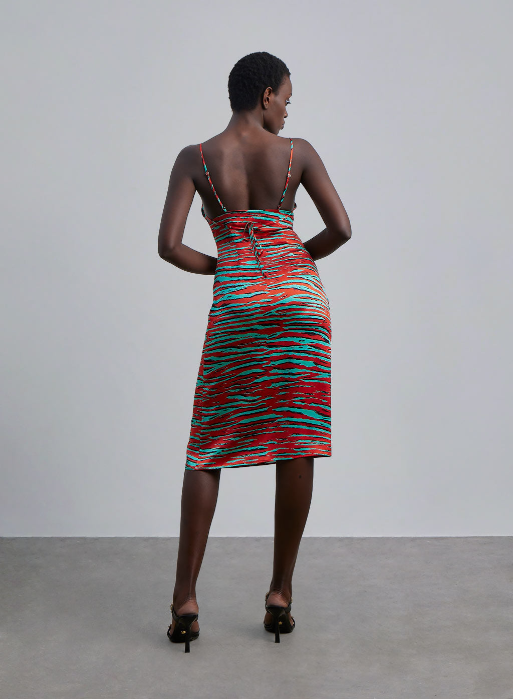 Tiger-Print Cut-Out Silk Midi Slip Dress