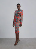 Tiger-Print Silk Long Sleeve Backless Dress