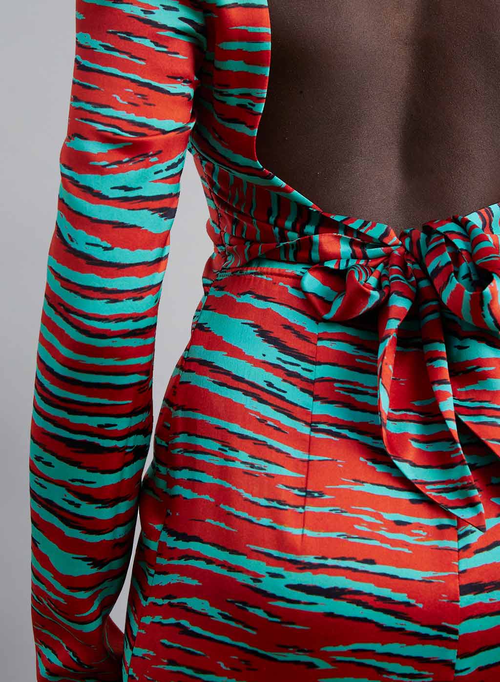 Tiger-Print Cut-Out Silk Midi Slip Dress