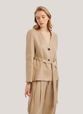 V-Neckline Linen Casual Blazer