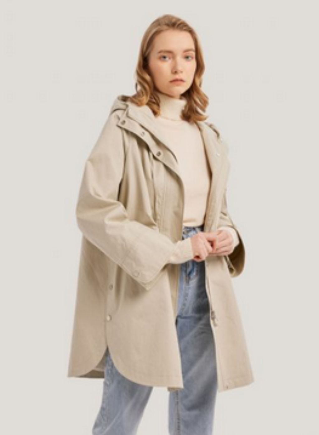 Zipped Curved-Hem 100% Cotton Hooded Jacket