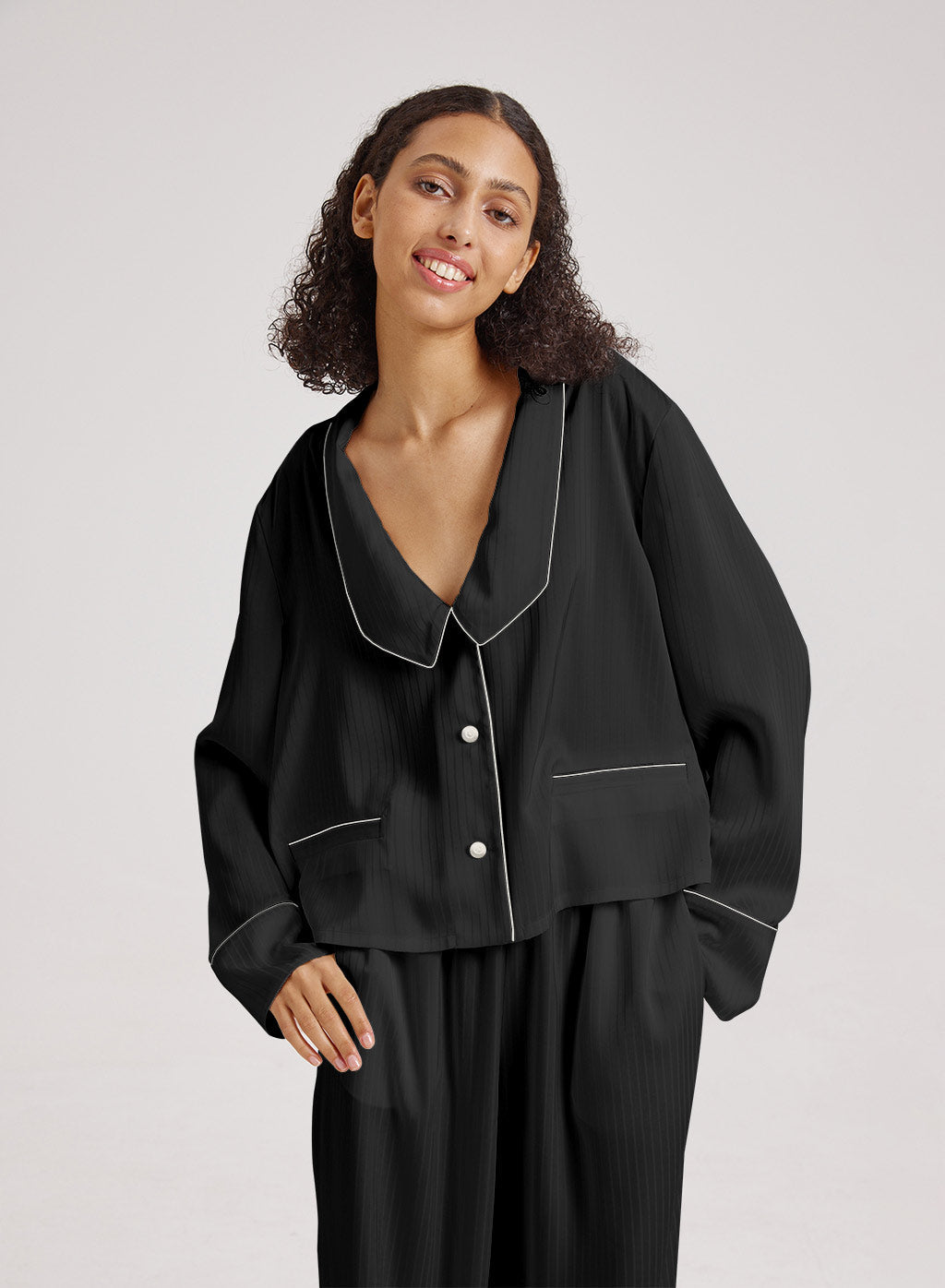 Statement Collar Cropped Pajama Top