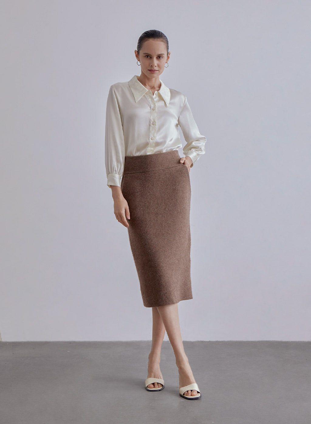 Yak Wool Midi Slit Skirt