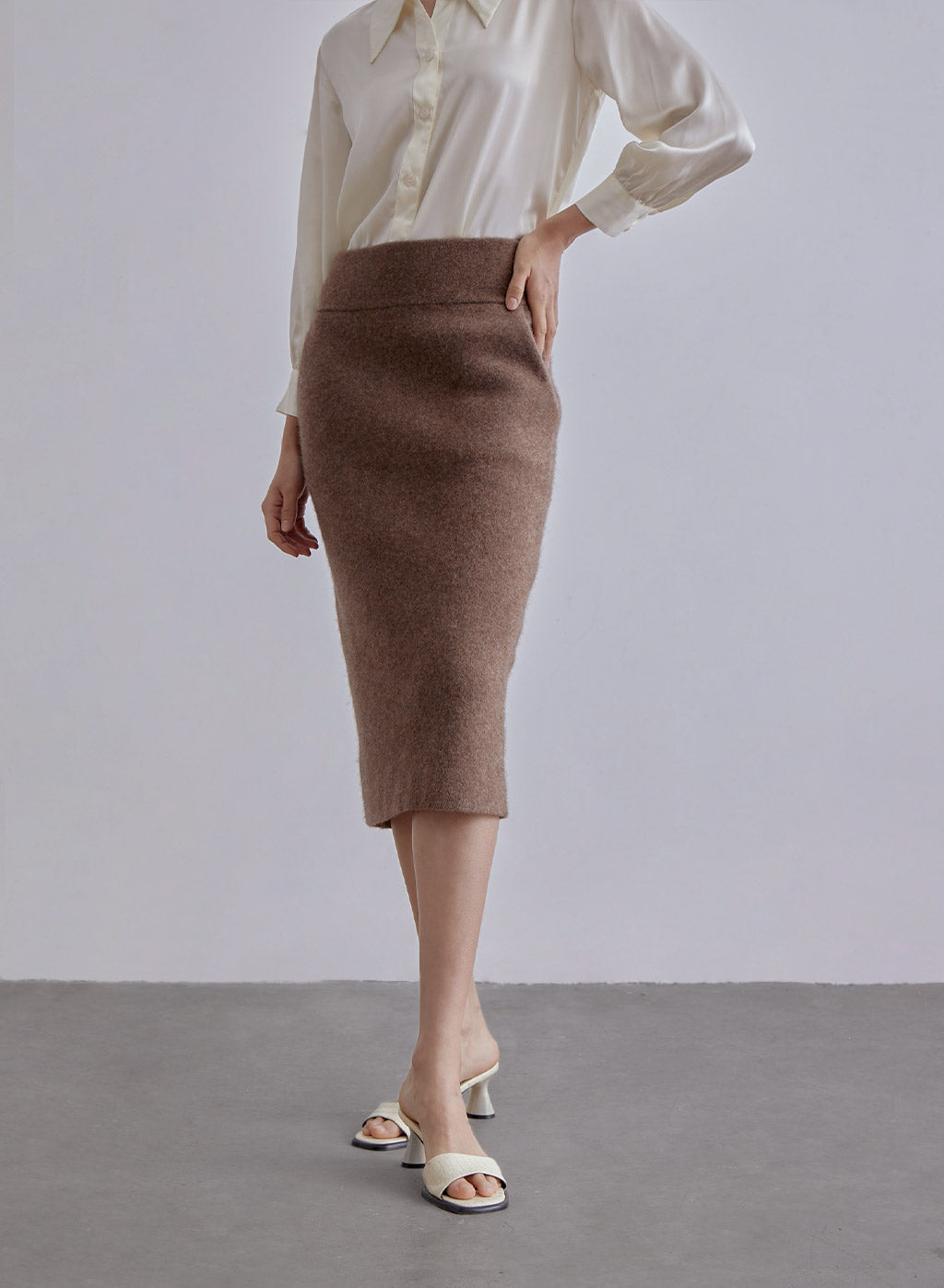Yak Wool Midi Slit Skirt
