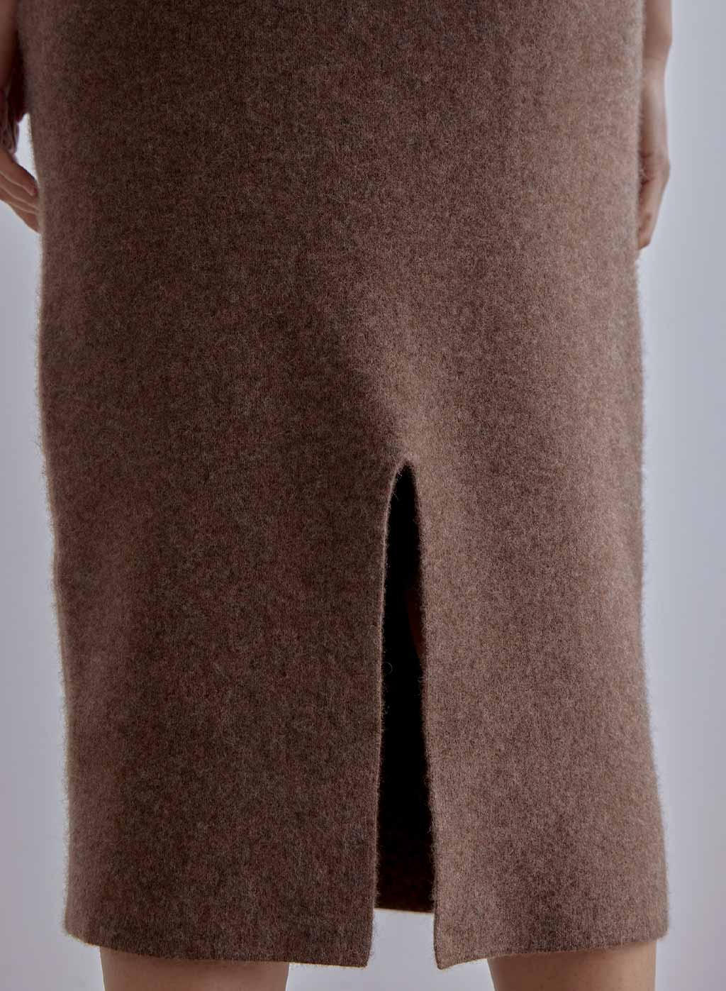 Yak Wool Midi Slit Skirt