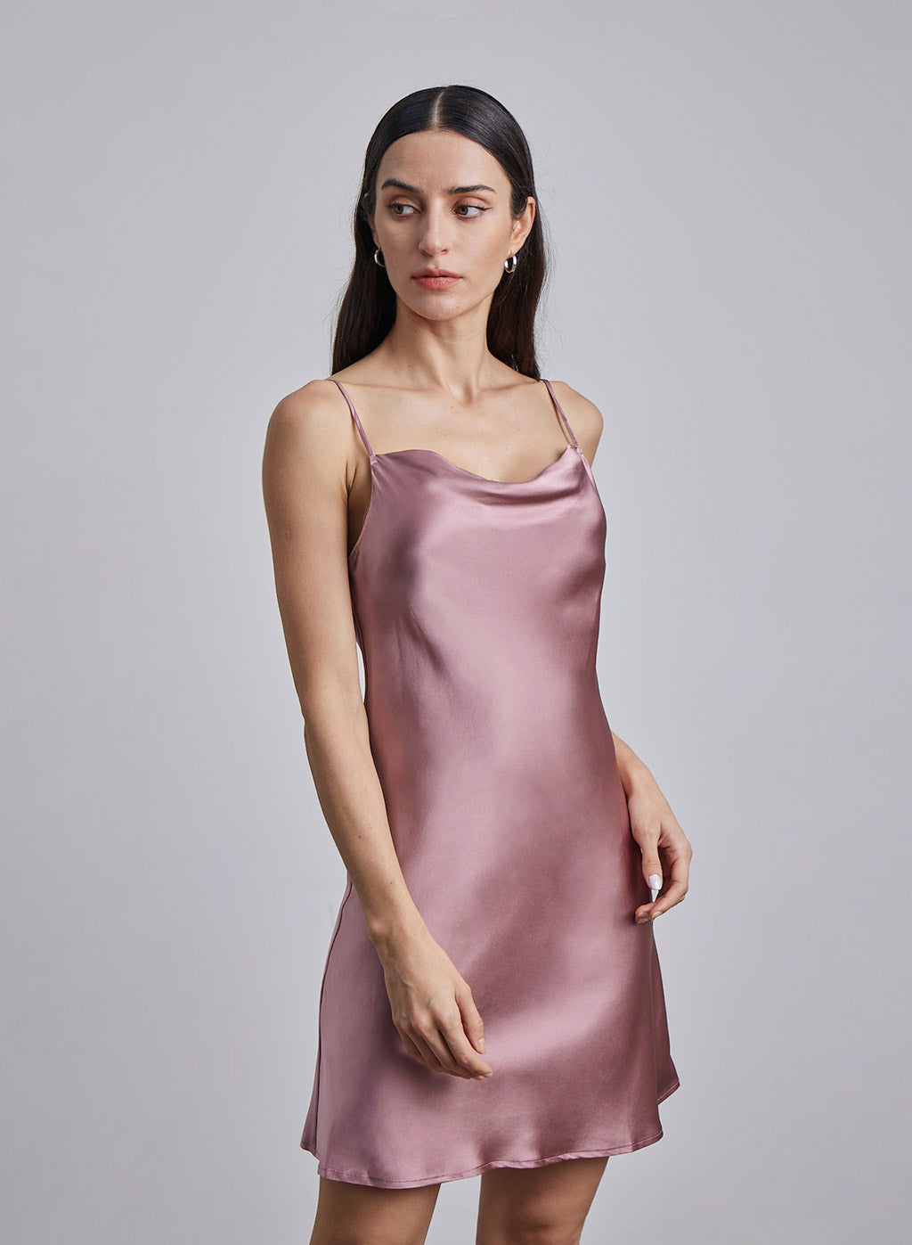 Delicate Cowl Neck Silk Slip Dress