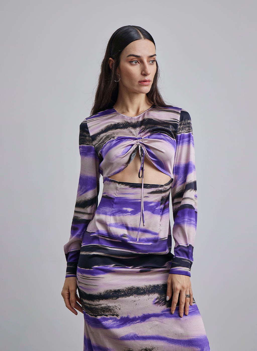 Marbled Cut-Out Silk Maxi Dress