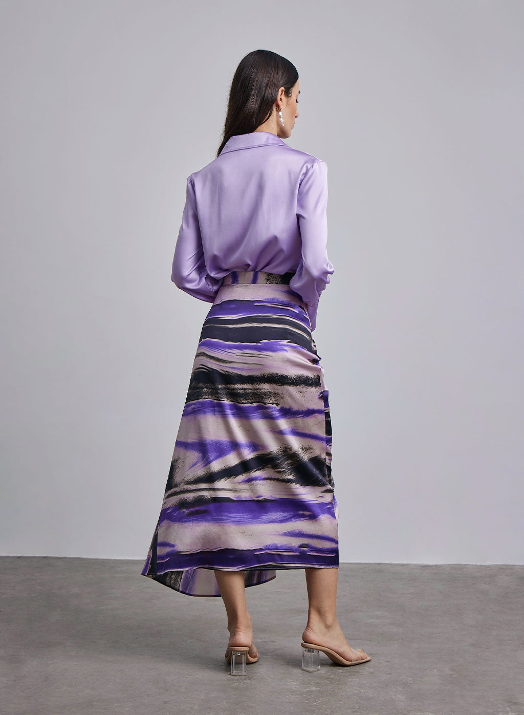 Marble Ruched Silk Skirt