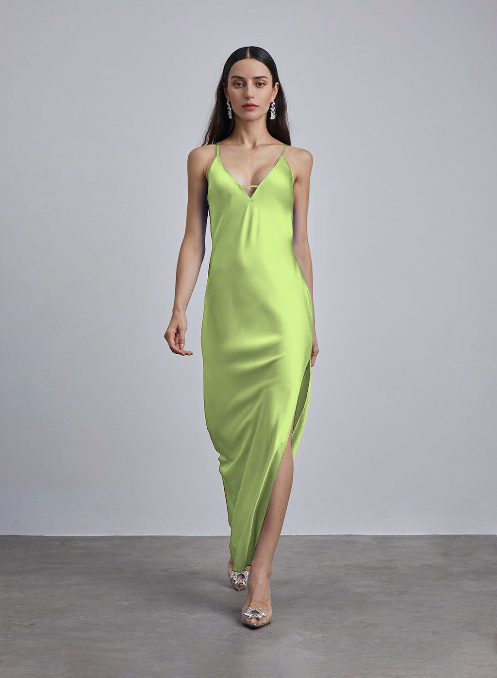 Sapphire Side Slit Silk Maxi Dress