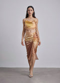 Golden Tala Ruched Silk Skirt