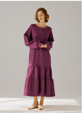 Crewneck Tiered Cotton Dress