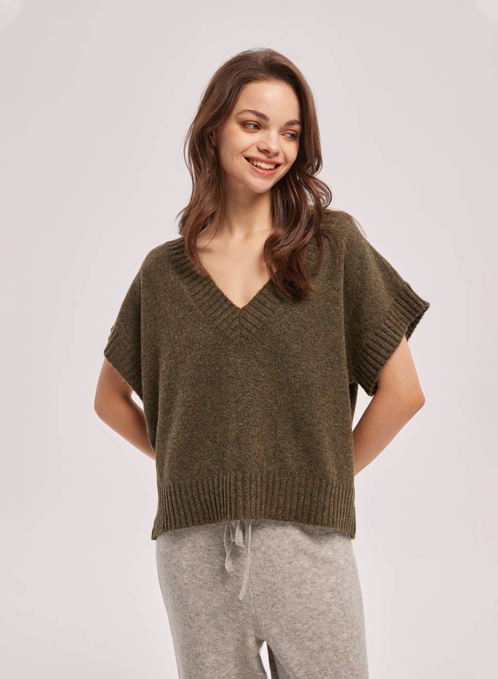 Cape Sleeve V-Neck Sweater
