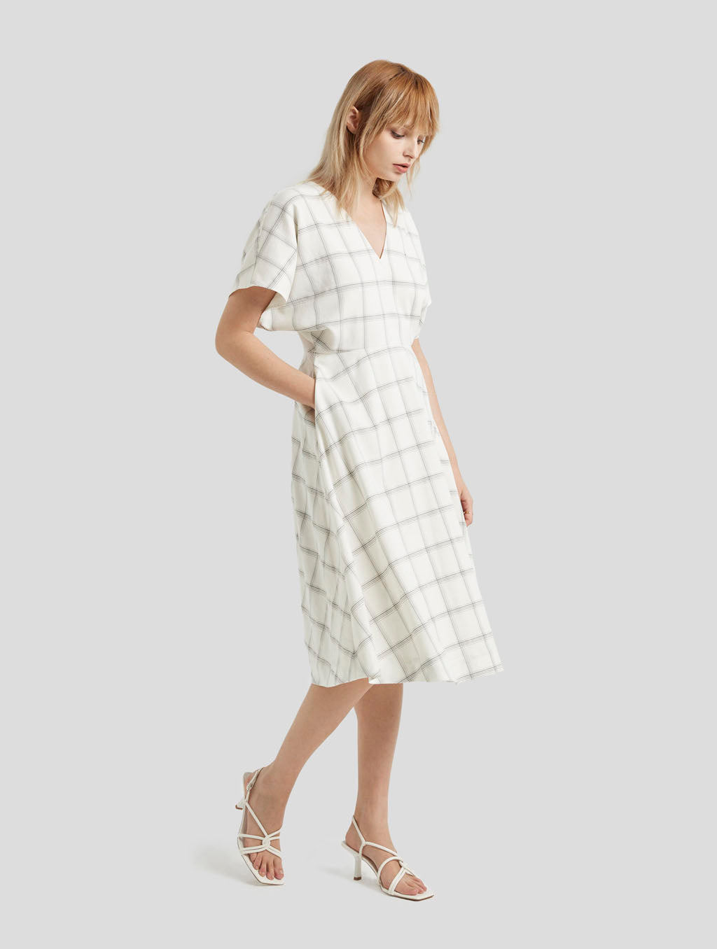Checkered Short Sleeve Flared Dress